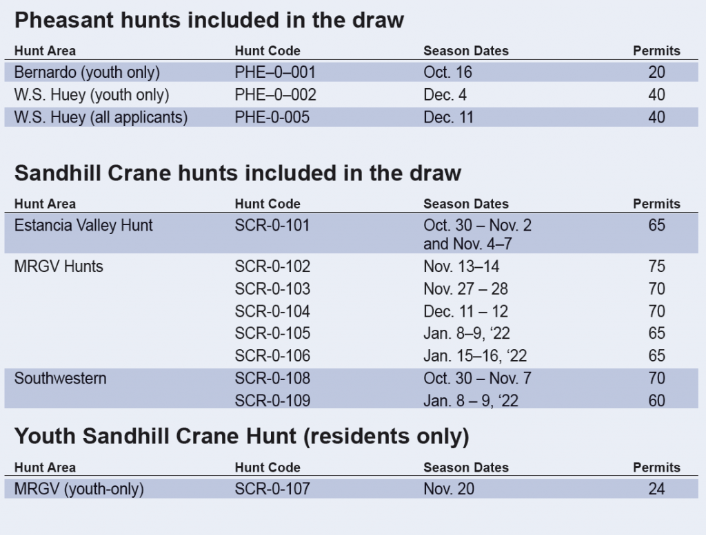 Apply now for sandhill crane and pheasant draw permits New Mexico